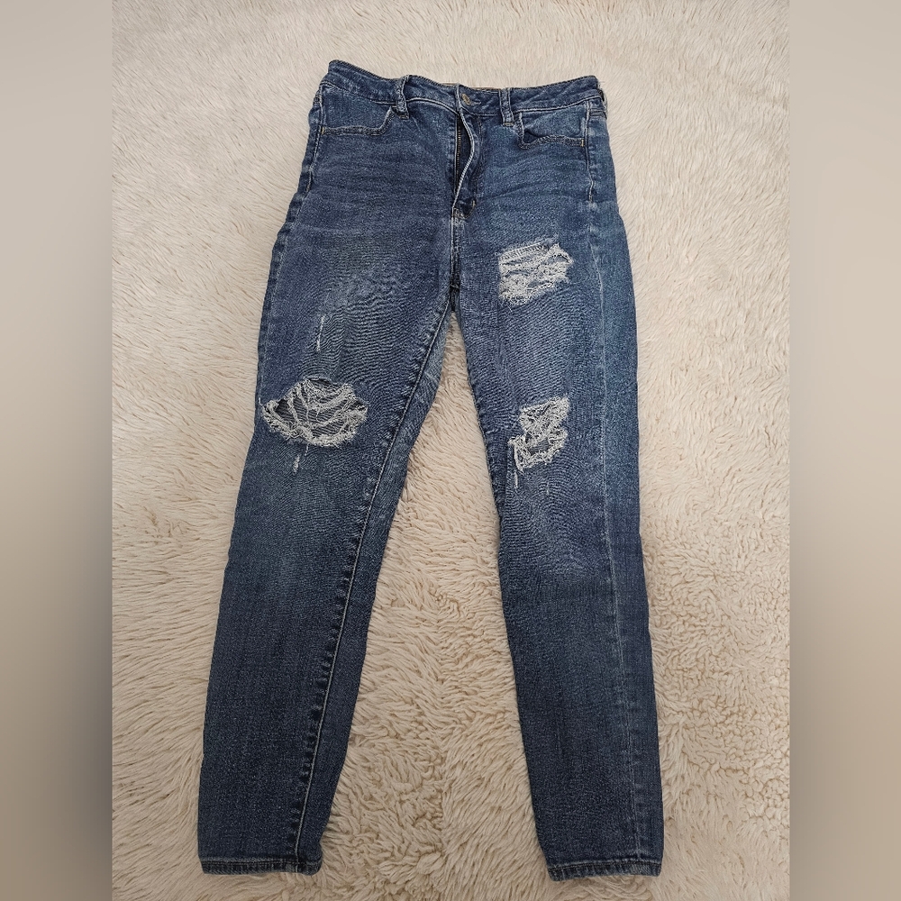 Aeropostale Blue Skinny Jeans with Distressed Details